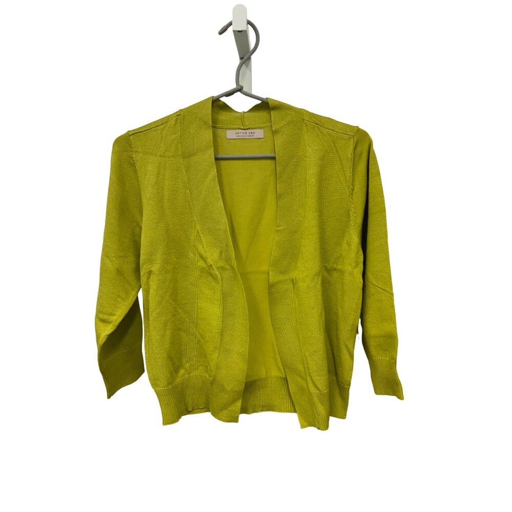 Active USA Lime Green Lightweight Soft Knit Open Front Cardigan Sweater